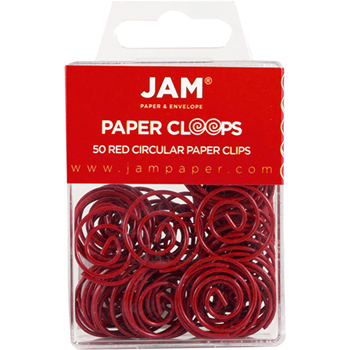 JAM Paper Paper Clips, Circular Papercloops, Red, 50/Pack