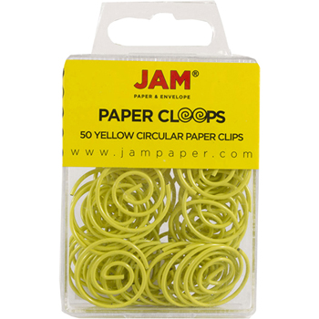 JAM Paper Paper Clips, Circular Papercloops, Yellow, 50/Pack