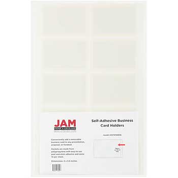 JAM Paper Self-Adhesive Business Card Holders, 2&quot; x 3 1/2&quot;, Clear, 30 Label Pockets