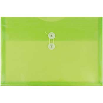 JAM Paper Plastic Envelopes with Button &amp; String Tie Closure, Letter Booklet, 9 3/4&quot; x 13&quot;, Lime Green, 12/PK