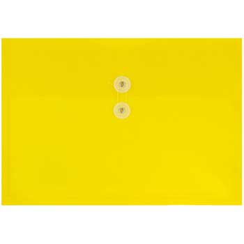 JAM Paper Plastic Envelopes with Button &amp; String Tie Closure, Letter Booklet, 9 3/4&quot; x 13&quot;, Yellow, 12/PK