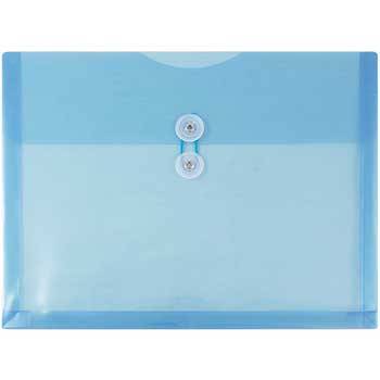 JAM Paper Plastic Envelopes with Button &amp; String Tie Closure, Letter Booklet, 9 3/4&quot; x 13&quot;, Blue, 12/PK