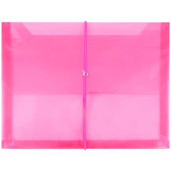 JAM Paper Plastic Expansion Envelopes with Elastic Band Closure, Letter Booklet, 9 3/4&quot; x 13&quot;, 2 1/2&quot; Expansion, Pink, 12/PK