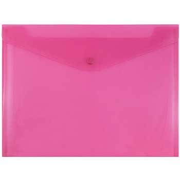 JAM Paper Plastic Envelopes with Snap Closure, Letter Booklet, 9 3/4&quot; x 13&quot;, Fuchsia Pink, 12/PK