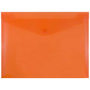 JAM Paper Plastic Envelopes with Snap Closure, Letter Booklet, 9 3/4&quot; x 13&quot;, Orange, 12/PK
