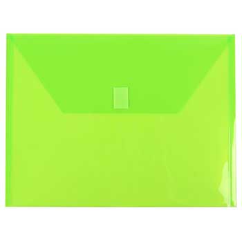 JAM Paper Plastic Envelopes with Hook &amp; Loop Closure, Letter Booklet, 9 3/4&quot; x 13&quot;, Lime Green, 12/PK