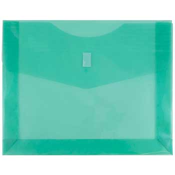 JAM Paper Plastic Expansion Envelopes with Hook &amp; Loop Closure, Letter Booklet, 9 3/4&quot; x 13&quot;, 2&quot; Expansion, Green, 12/PK