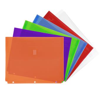 JAM Paper Plastic Binder Envelopes with Hook &amp; Loop Closure, 3 Hole Punch, Letter, 1&quot; Expansion, Assorted Colors, 6/PK