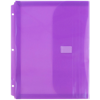 JAM Paper Plastic Three-Hole Punch Binder Envelopes with Hook &amp; Loop Closure, Letter Booklet, 8 5/8&quot; x 11 1/2&quot;, Lilac, 12/PK