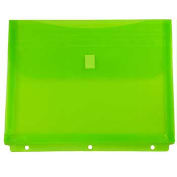 JAM Paper Plastic Binder Envelopes, 3 Hole Punch, Letter, 1&quot; Expansion, Lime Green, 12/PK