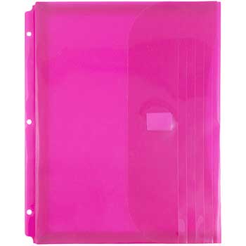 JAM Paper Plastic Binder Envelopes, 3 Hole Punch, Letter Booklet, 1&quot; Expansion, Pink, 12/PK