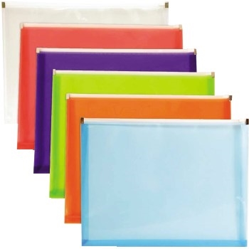 JAM Paper Plastic Envelopes with Zip Closure, Letter Booklet, 9 3/4 x 13, Assorted Colors, 6/pack