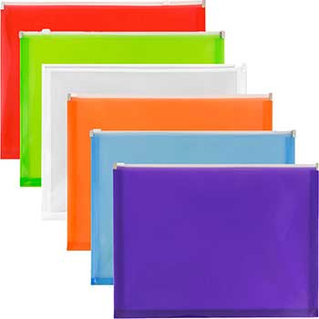 JAM Paper Plastic Envelopes with Zip Closure, 9 3/4&quot; x 13&quot;, Assorted, 6 Folders per Pack, 2/PK