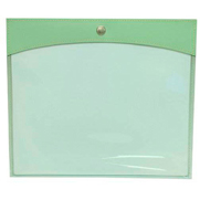 JAM Paper Plastic Envelope with Snap Closure and Leather Edge, 10&quot; x 12 1/2&quot;, Green