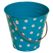 JAM Paper Blue with Small White Dots Small Colorful Metal Pail Buckets, 6/PK