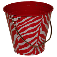 JAM Paper Metal Pail Bucket, Small, 3 3/4&quot; x 6 x 5 1/4&quot;, Pink and White Zebra Stripes