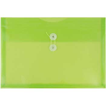 JAM Paper Plastic Envelopes with Button &amp; String Tie Closure, Legal Booklet, 9 3/4&quot; x 14 1/2&quot;, Lime Green, 12/PK