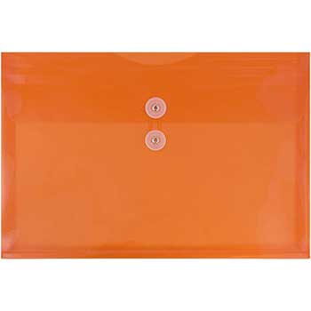 JAM Paper Plastic Envelopes with Button &amp; String Tie Closure, Legal Booklet, 9 3/4&quot; x 14 1/2&quot;, Orange, 12/PK