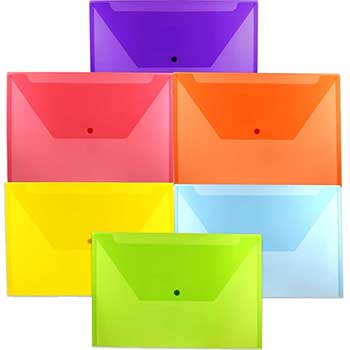 JAM Paper Plastic Envelopes with Snap Closure, Legal Booklet, 9 3/4&quot; x 14 1/2&quot;, Assorted Colors, 6/PK