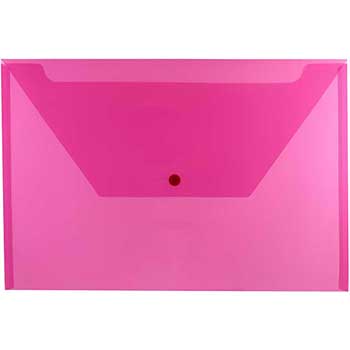 JAM Paper Plastic Envelopes with Snap Closure, Legal Booklet, 9 3/4&quot; x 14 1/2&quot;, Fuchsia Pink, 12/PK