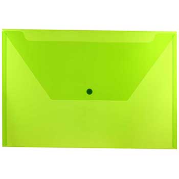 JAM Paper Plastic Envelopes with Snap Closure, Legal Booklet, 9 3/4&quot; x 14 1/2&quot;, Lime Green, 12/PK