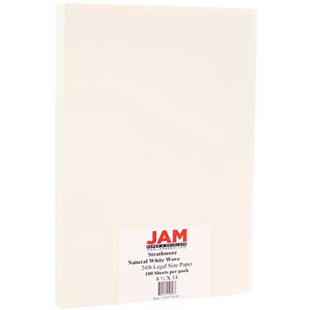 JAM Paper Strathmore Paper, Wove, 24 lb, 8.5&quot; x 14&quot;, Natural White, 100 Sheets/Pack