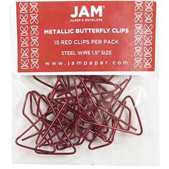 JAM Paper Colorful Butterfly Paper Clips, Red, 15 Paper Clips
