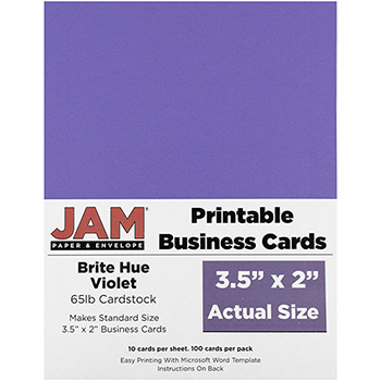 JAM Paper Printable Business Cards, 3 1/2&quot; x 2&quot;, Brite Hue Violet, 100/PK
