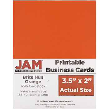 JAM Paper Printable Business Cards, 3.5&quot; x 2&quot;, Brite Hue Orange, 10 Cards/Sheet, 10 Sheets/Pack