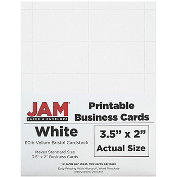 JAM Paper Printable Business Cards, Vellum, 3.5&quot; x 2&quot;, White, 10 Cards/Sheet, 10 Sheets/Pack