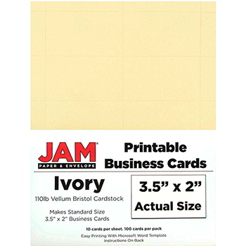 JAM Paper Printable Business Cards, 3 1/2&quot; x 2&quot;, Ivory Vellum, 100/PK