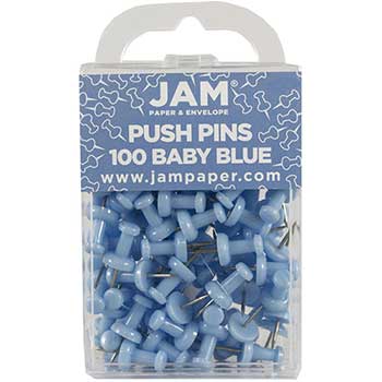 JAM Paper Colorful Pushpins, Baby Blue, 100 per Pack, 2/BX