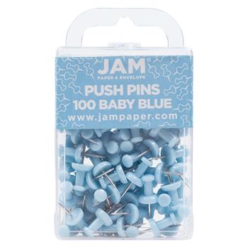 JAM Paper Pushpins, Baby Blue, 100/Pack