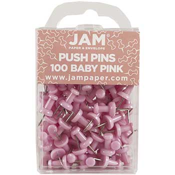 JAM Paper Colorful Pushpins, Baby Pink, 100 per Pack, 2/BX