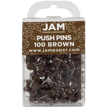JAM Paper Colorful Push Pins, Chocolate Brown Pushpins, 100/BX