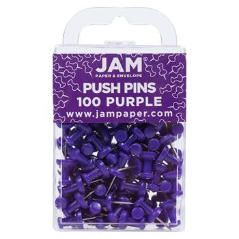 JAM Paper Pushpins, Purple, 100/Pack