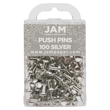 JAM Paper Pushpins, Silver, 100/Pack