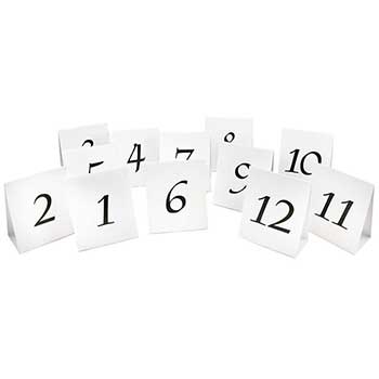JAM Paper Table Number Tent Cards, White and Black #1,#12, 12 Cards and Envelopes