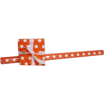 JAM Paper Polka Dot Wrapping Paper, Orange with White Dots, Jumbo, 40 sq. ft. Roll
