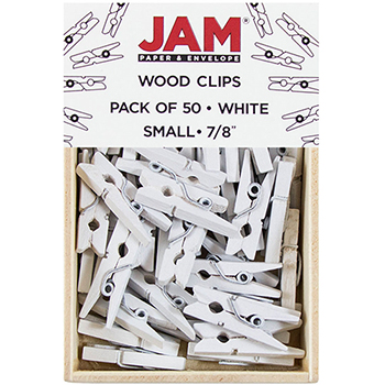 JAM Paper Wood Clothespins, 7/8&quot;, White, 50/PK