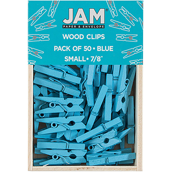 JAM Paper Wood Clothespins, 7/8&quot;, Blue, 50/PK