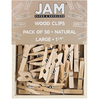 JAM Paper Wood Clothespins, 1 1/8&quot;, Natural Brown, 50/PK