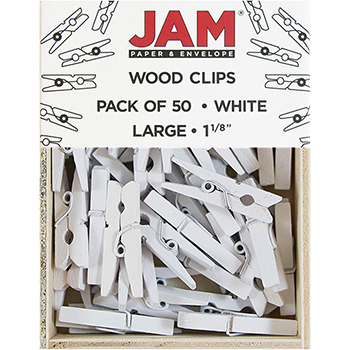 JAM Paper Wood Clothespins, 1 1/8&quot;, White, 50/PK