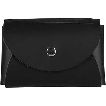 JAM Paper Italian Leather Business Card Holder Case with Round Flap, Black