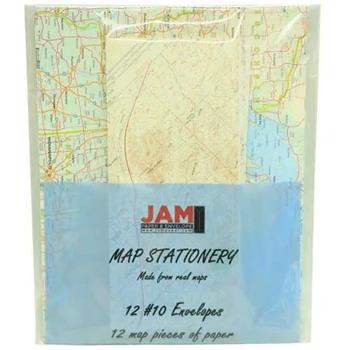 JAM Paper #10 Business Envelopes with Matching Stationery, 24 lb, 4.13&quot; x 9.5&quot;, Assorted Map Designs, 12 Sheets