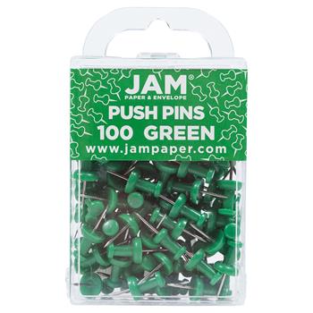 JAM Paper Pushpins, Green, 100/Pack