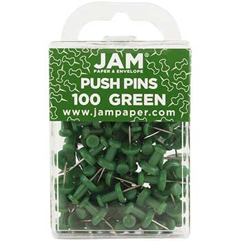 JAM Paper Colorful Pushpins, Green, 100 per Pack, 2/PK
