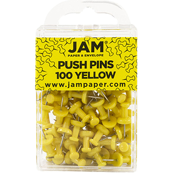 JAM Paper Colorful Push Pins, Yellow, 100/Box, 2 BX/PK