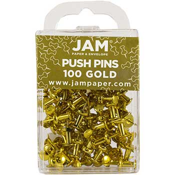 JAM Paper Colorful Pushpins, Gold, 100/PK
