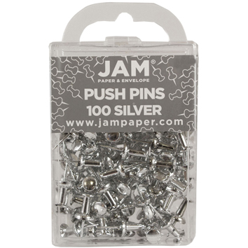 JAM Paper Colorful Push Pins, Silver Pushpins, 100/BX